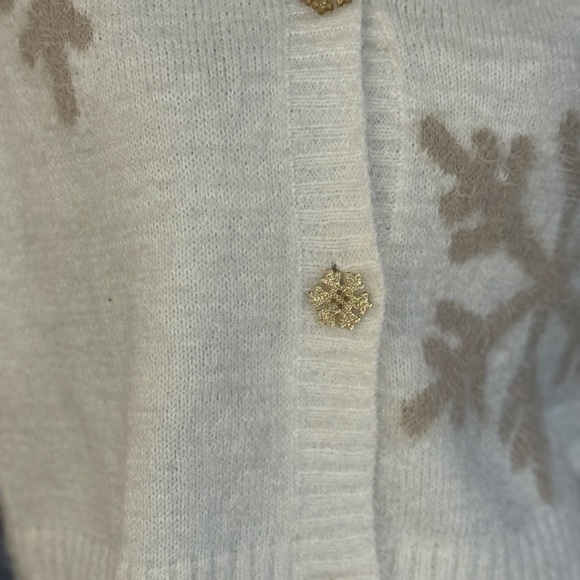 Women's Cardigan Sweater, Cream/Gold, Winter, Christmas, Holiday Party Top - Picture 14 of 16